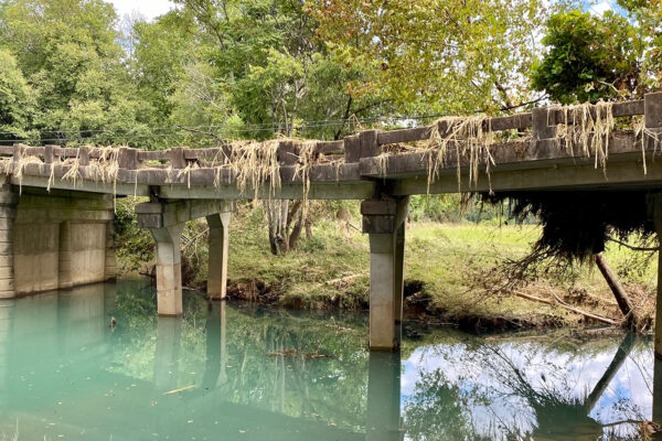 Photo of a bridge in Humphreys County, Tennessee, affected by a flash flood.