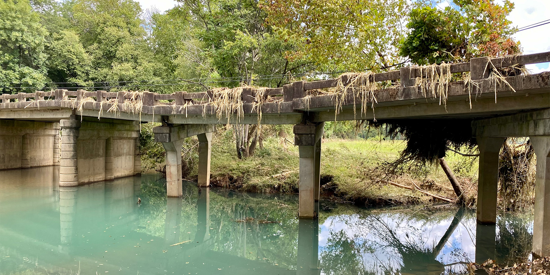 Photo of a bridge in Humphreys County, Tennessee, affected by a flash flood.