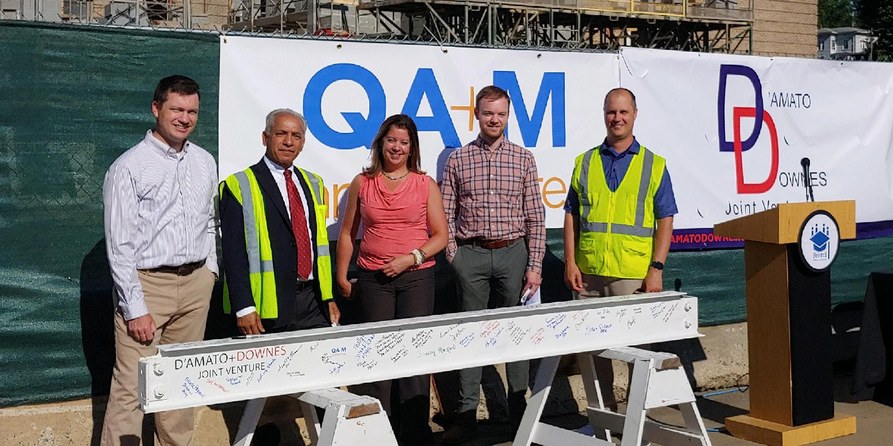 Photo of Benesch employee during the beam signing ceremony at the new Memorial Boulevard Intradistrict Arts Magnet School