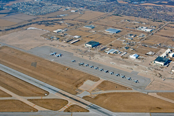 Aerial photo of Offutt Air Force base at Lincoln Airport in Nebraska