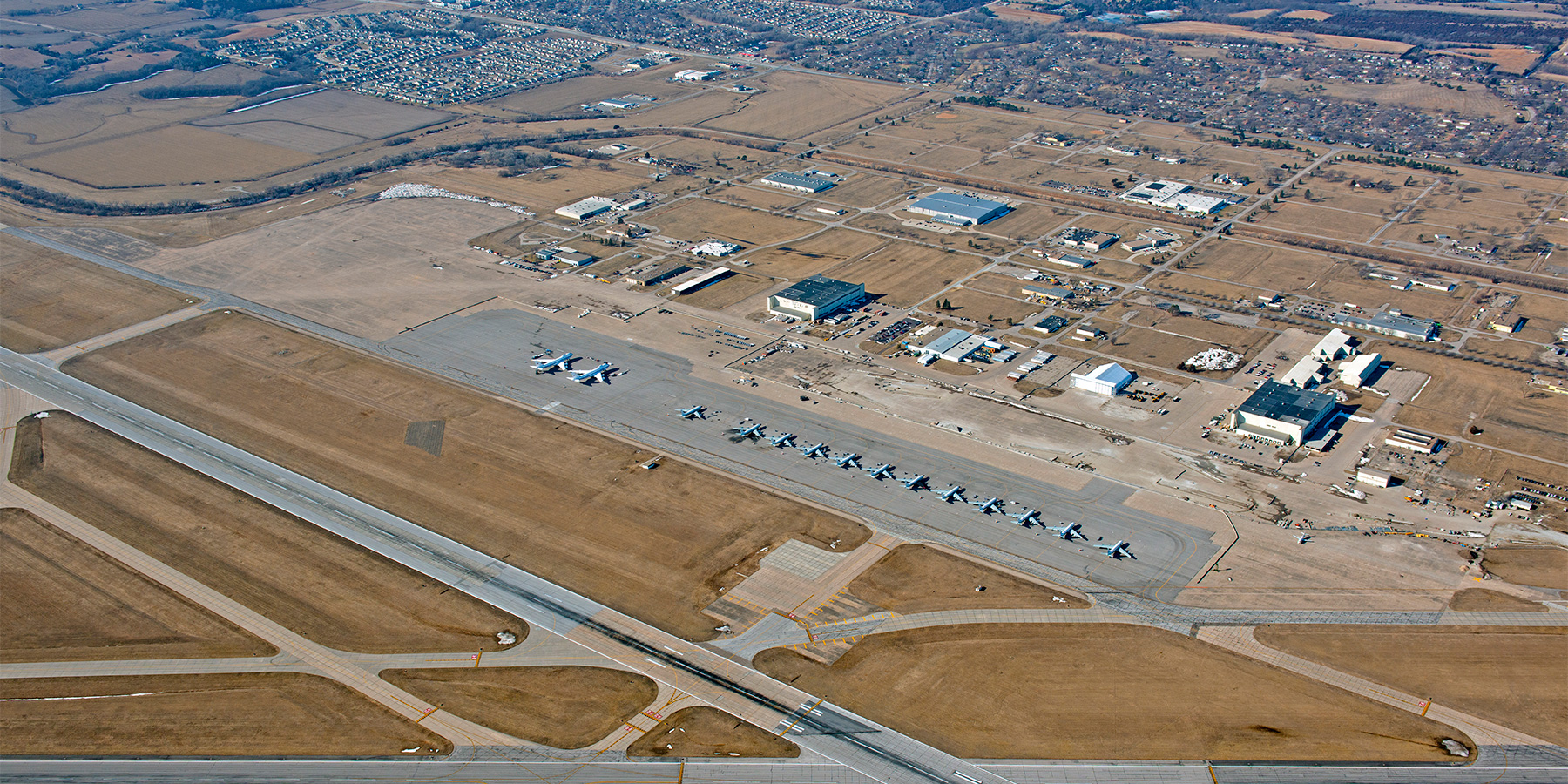 Aerial photo of Offutt Air Force base at Lincoln Airport in Nebraska