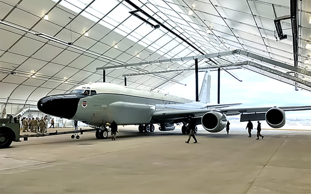 Photo of clamshell hanger for the Offutt Air Force base at Lincoln Airport in Nebraska