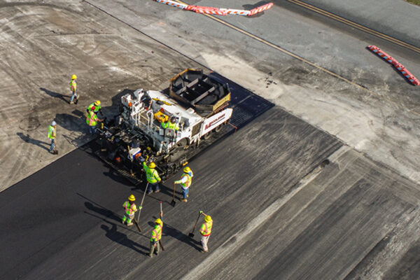 Aerial view of pavement rehabilitation construction