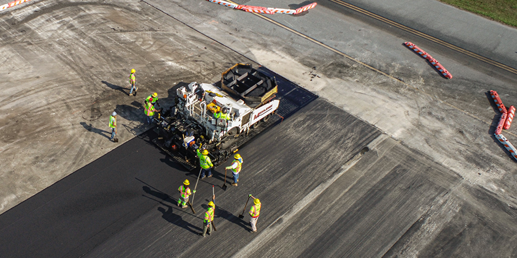 Aerial view of pavement rehabilitation construction