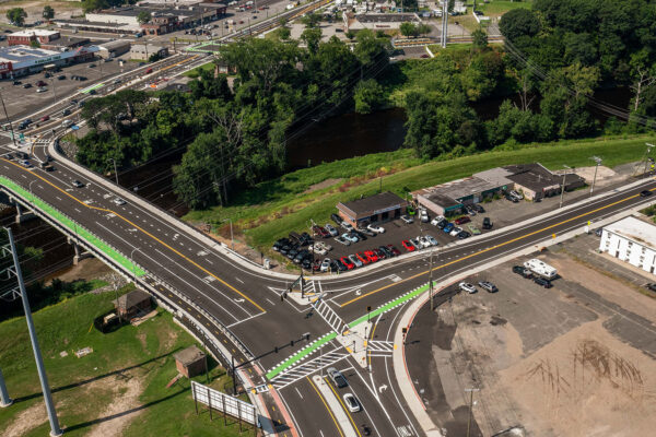 Photo aerial view of Route 147 Complete Streets revitalization in Agawam, Massachusetts