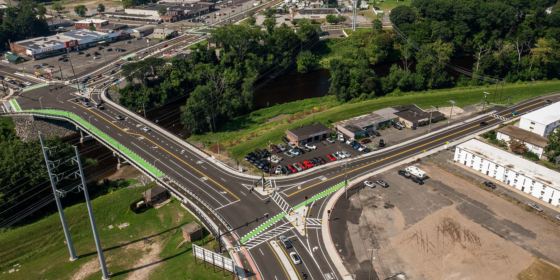 Photo aerial view of Route 147 Complete Streets revitalization in Agawam, Massachusetts