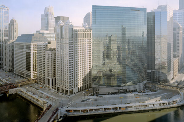 View of Wacker Drive looking Southeast from across the Chicago River