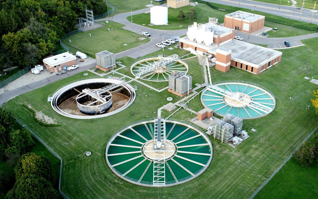 Aerial photo of a water treatment plan in Kansas