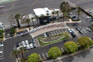 Aerial photo of a parking lot at an airport