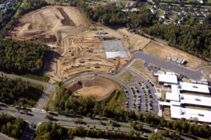 Aerial view photo of a school during construction