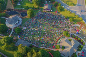 Aerial photo of a community event at a park