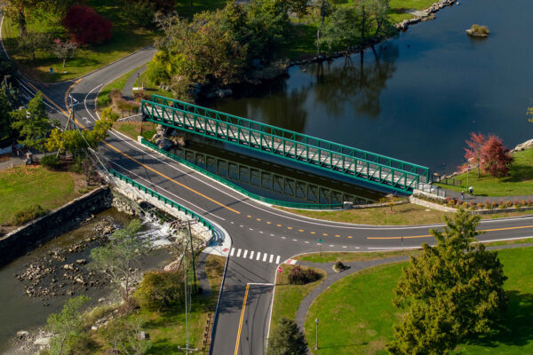 aerial view of the Davis Avenue vehicular and pedestrian bridges