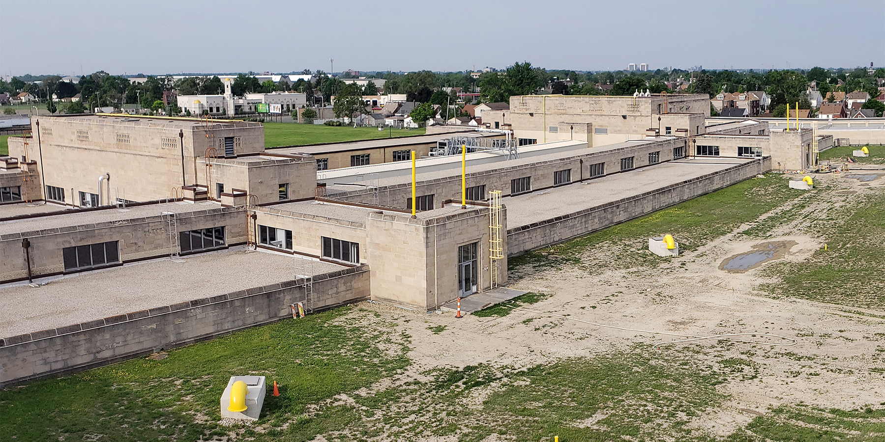 photo of the exterior of the Springwells Wastewater Treatment Plant in Dearborn, MI