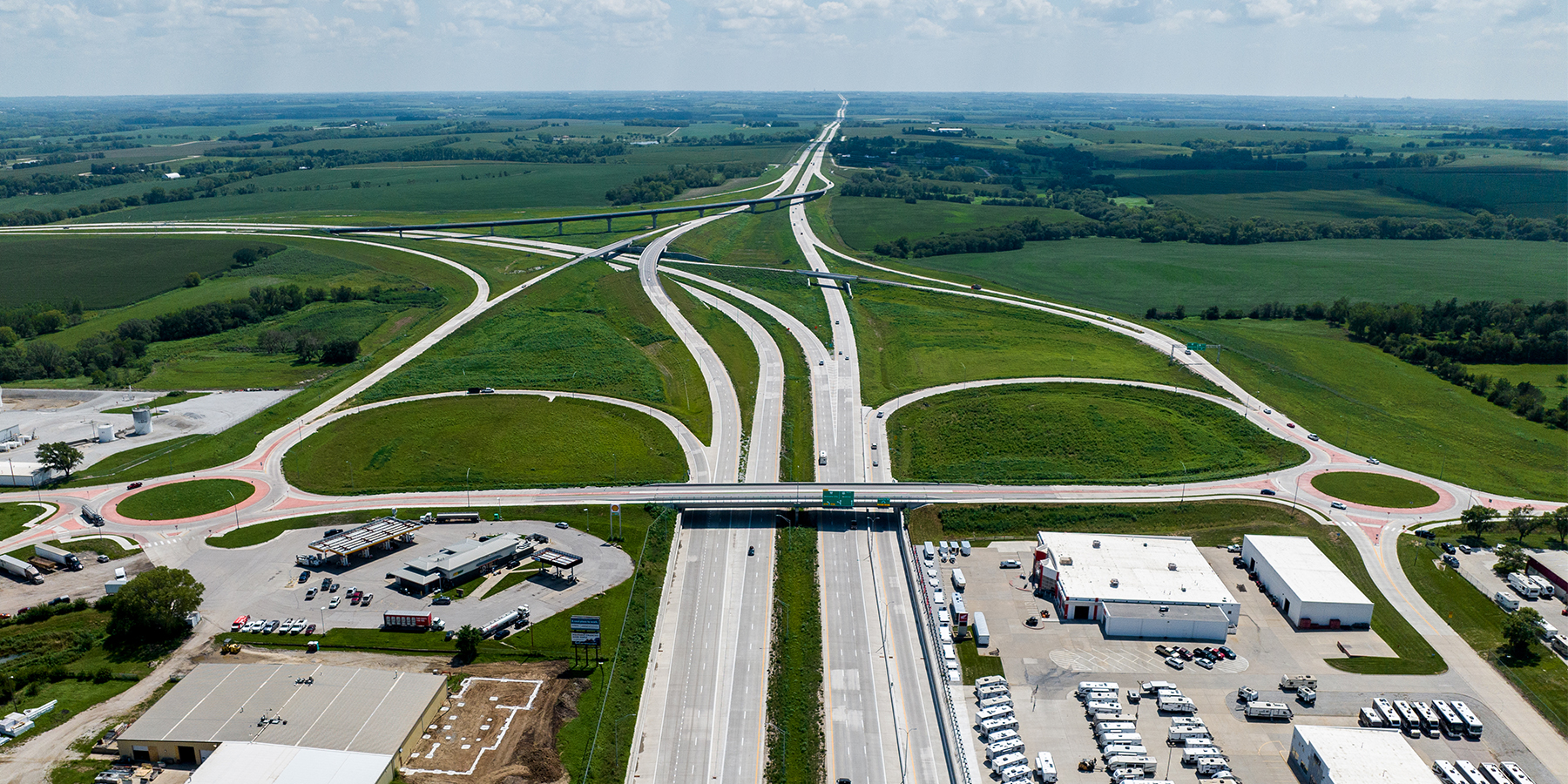 aerial image of the completed Lincoln South Beltway, showing the Saltillo roundabouts