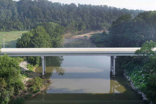 aerial view of the completed SR 50 bridge over the Duck River in Tennessee