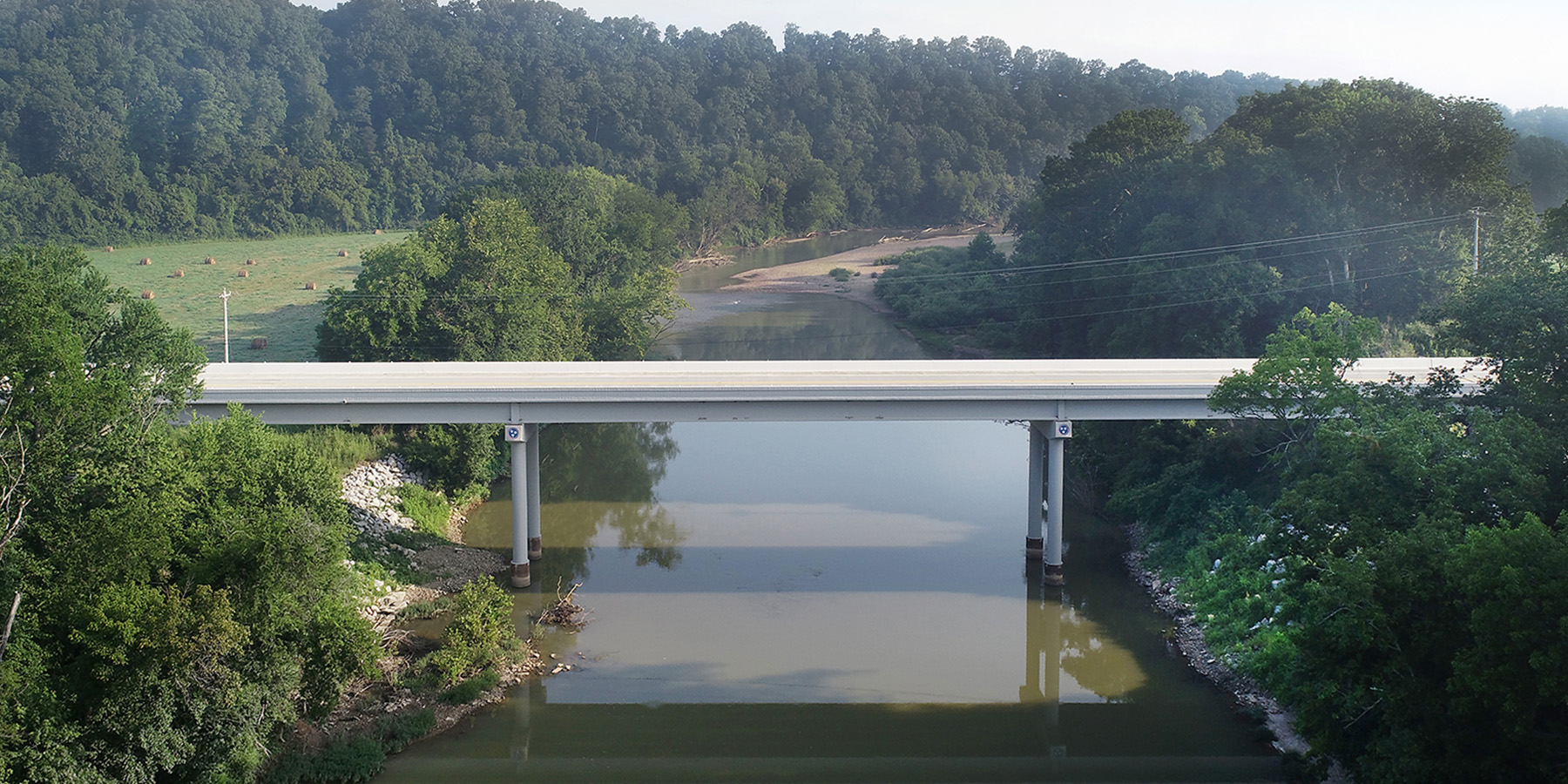 aerial view of the completed SR 50 bridge over the Duck River in Tennessee