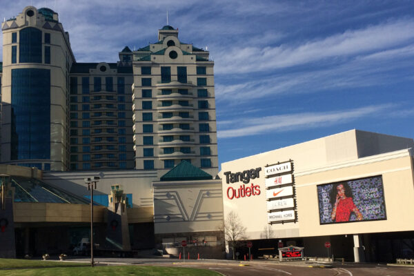 view of the entrance to the Tanger Outlet Mall and adjoining hotel