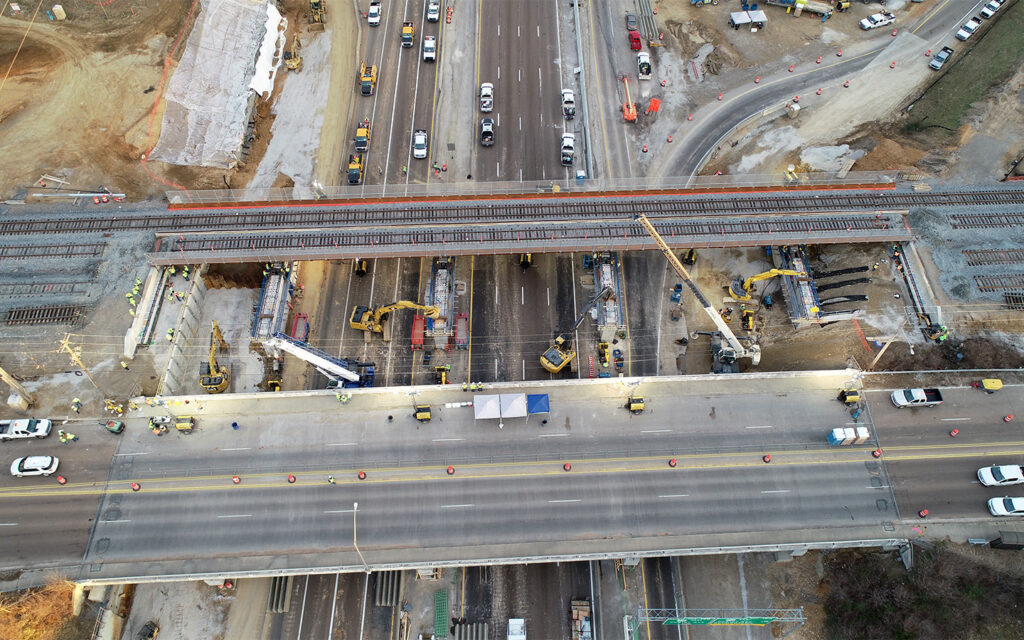 Aerial view photo of the railroad tracks during construction