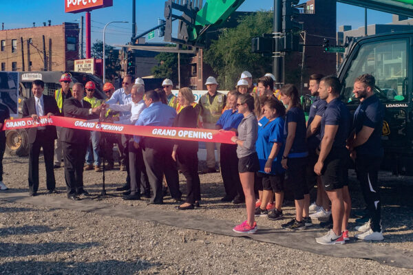 Photo of the ribbon cutting ceremony for Damen, Fullerton, and Elston avenues