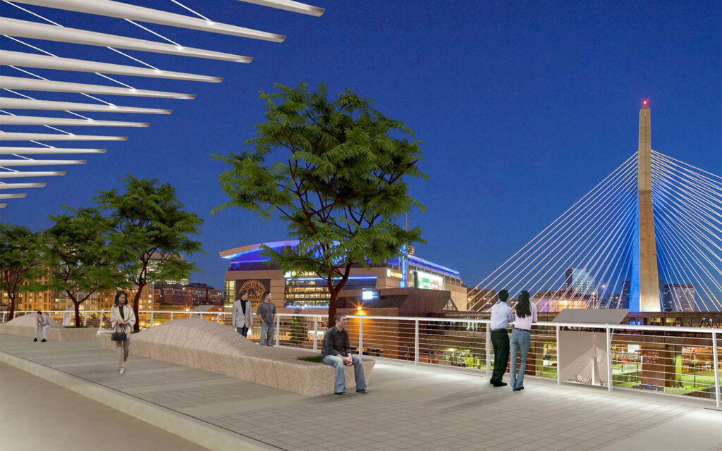 Photo rendering of North Washington Street bridge during night time in Boston, Massachusetts