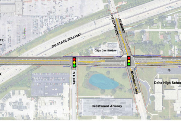 Map of Pulaski Rd / Crawford Avenue intersection in Cook County, IL.