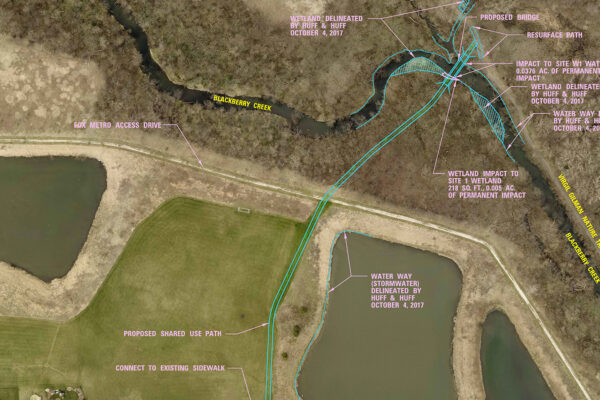 Aerial view of planned shared-use path in Sugar Grove, IL.