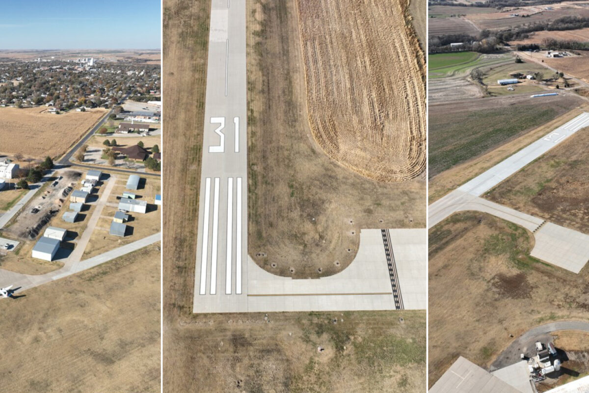 collage of several aerial images of the new runway