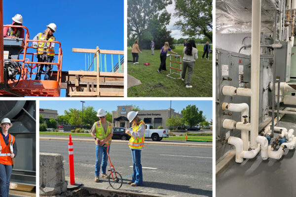 Collage of pictures that shows Benesch interns working in the field