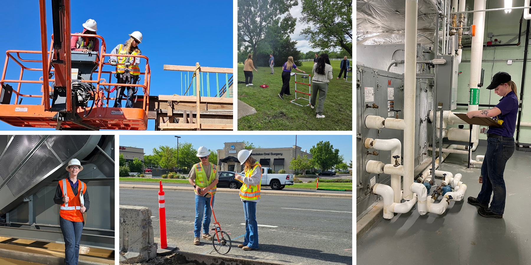 Collage of pictures that shows Benesch interns working in the field