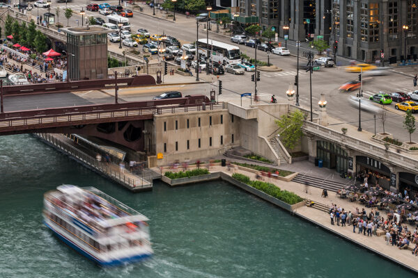 aerial view of the Chicago Riverwalk