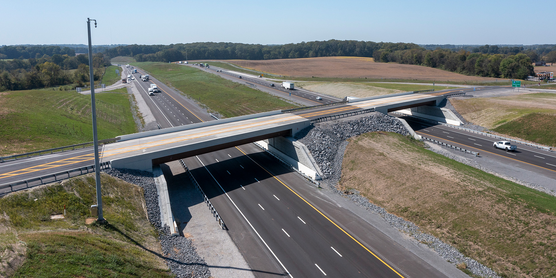 Aerial view of two bridges on I-65